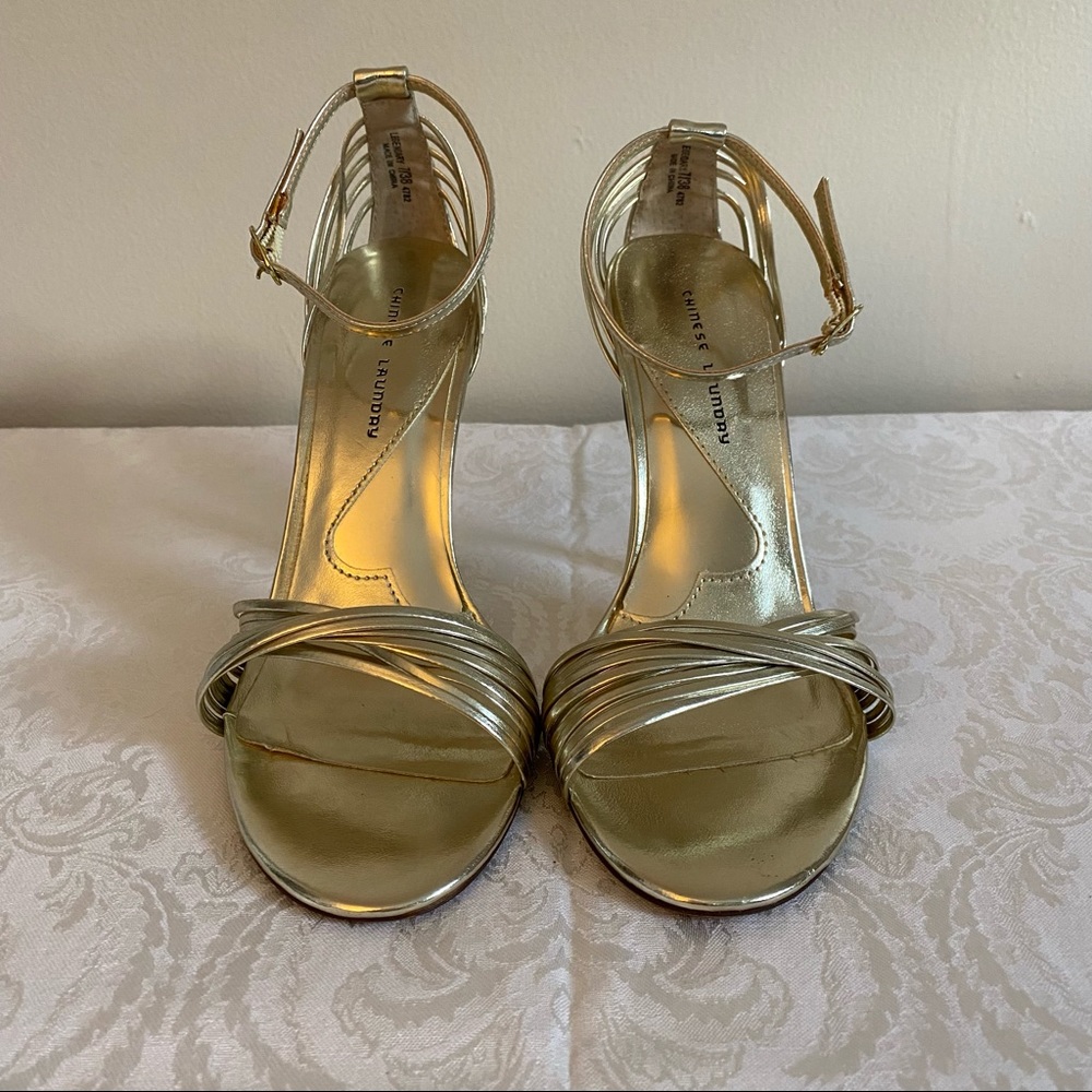Strappy gold heels, Chinese Laundry, Size 7
